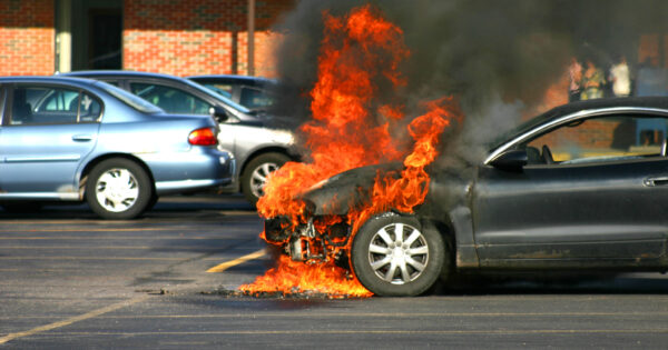 Closer,Look,At,A,Car,On,Fire.